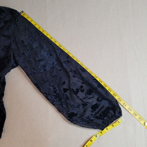 Express Top Black Floral Velvet Burnout Womens M Ruffles Sheer Sleeve Fairy Goth - Picture 6 of 10